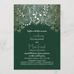 Gold and Emerald Green Enchanted Woodland Wedding Invitation