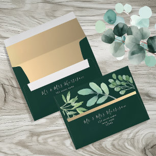 Gold and Emerald Green Wedding Envelope