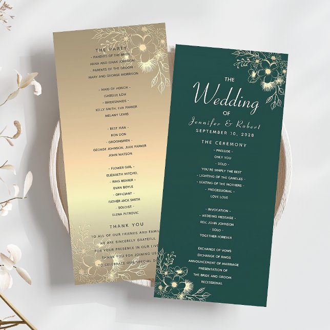 Gold and Emerald Green Wedding Program Programme (Creator Uploaded)