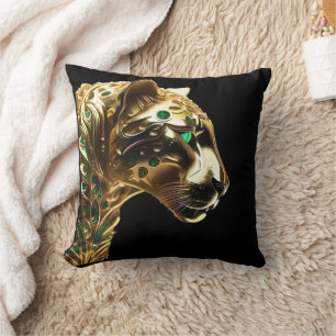 Gold And Emerald Jaguar Design, Cushion