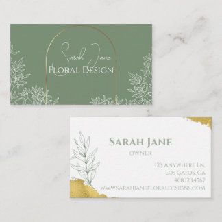 Gold and Emerald Leaves Minimalist Business Card