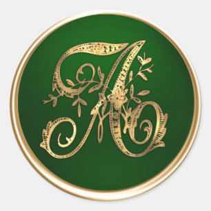 Gold and Emerald Monogram A Envelope Seal