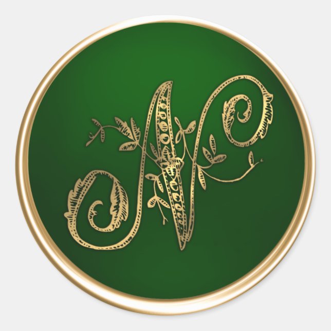 Gold and Emerald Monogram N Envelope Seal (Front)