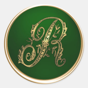Gold and Emerald Monogram R Envelope Seal