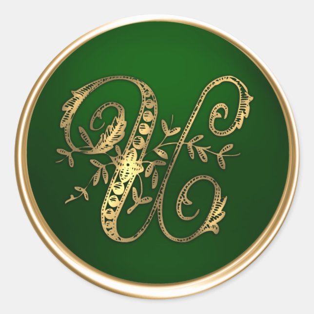 Gold and Emerald Monogram U Envelope Seal (Front)