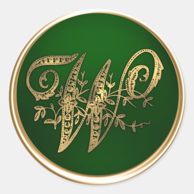 Gold and Emerald Monogram W Envelope Seal (Front)