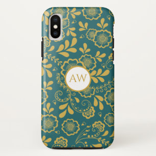 Gold and Emerald Victorain Lace Monogram iPhone XS Case