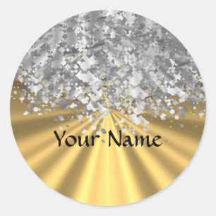 Gold and faux glitter personalised classic round sticker