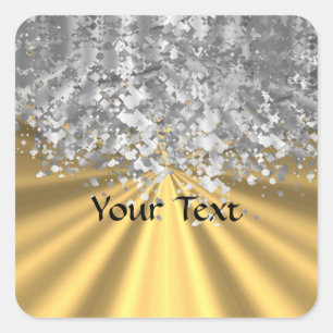 Gold and faux glitter personalized square sticker