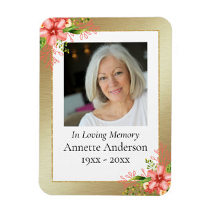 Gold and Floral Photo Memorial Magnet