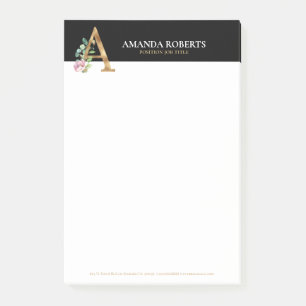 Gold and flowers lettering Monogram A Post-it Notes