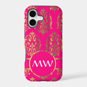 Gold and fuchsia pink damask pattern