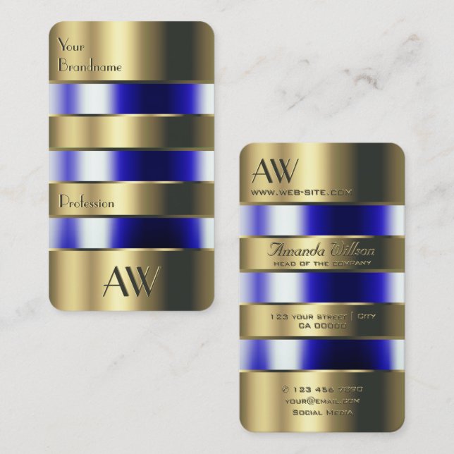 Gold and Glass Can Look Blue Liquids with Initials Business Card (Front/Back)