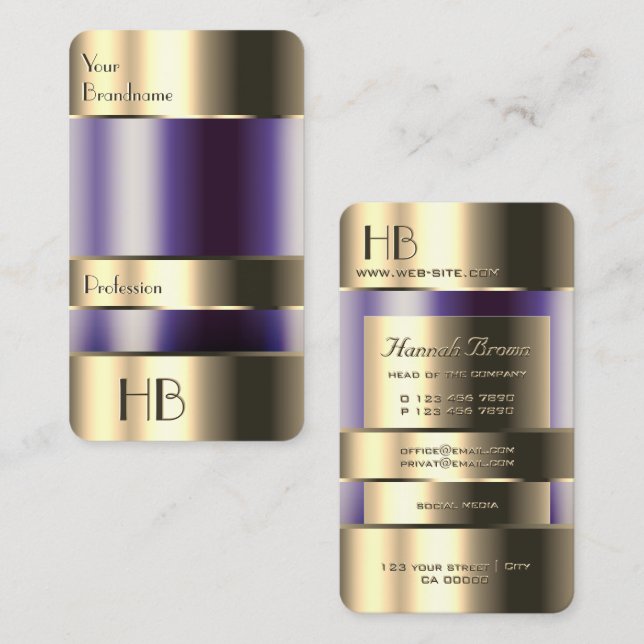 Gold and Glass Can Purple Liquids Monogram Quality Business Card (Front/Back)