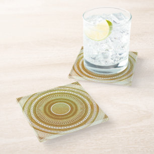 Gold and Glitter Mandala Glass Coaster