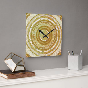 Gold and Glitter Mandala Square Wall Clock