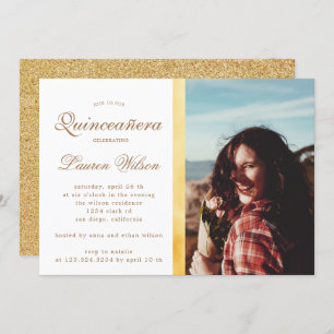Gold and glitter Quinceanera Photo Invitation
