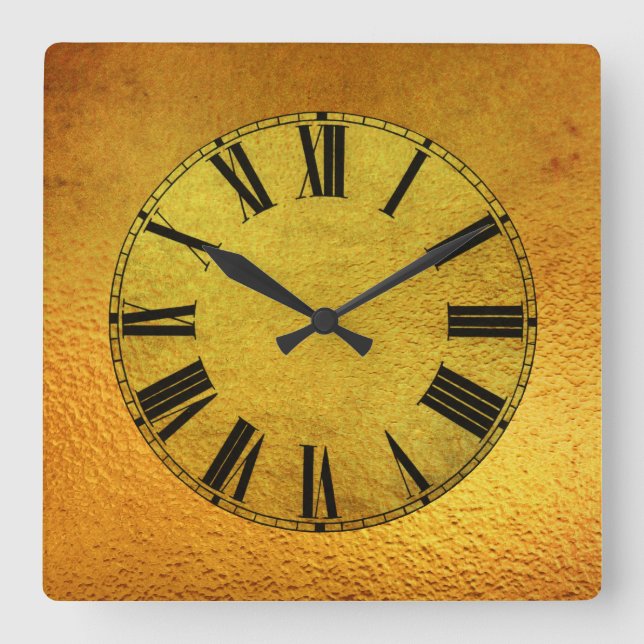Gold and Gold Foil Effect Square Wall Clock (Front)