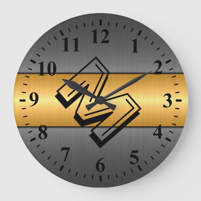 Gold and Gray Stainless Steel Metal Large Clock (Front)