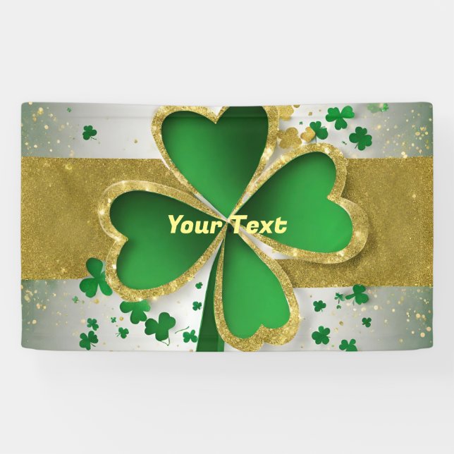 Gold And Green 4 Leaf  Clover Banner (Horizontal)