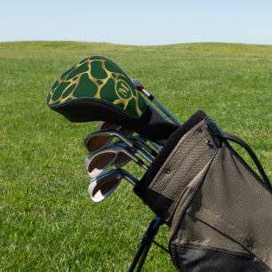 Gold and green abstract giraffe pattern golf head cover
