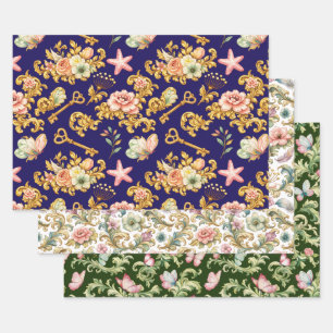 Gold and Green Acanthus Leaves Wrapping Paper Sheet