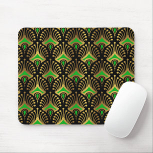 Gold and Green Art Deco pattern on black Mouse Mat