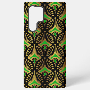 Gold and green Art Deco pattern on black  Samsung Galaxy Case