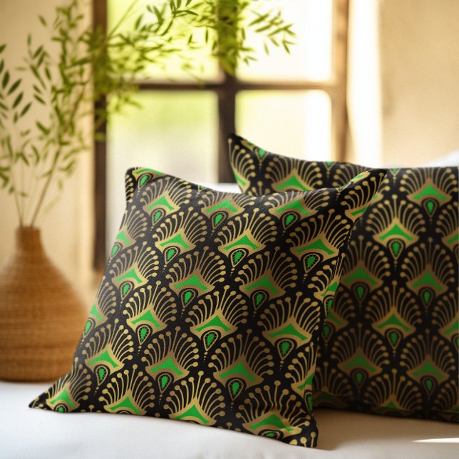 Gold and green Art Deco seamless pattern Cushion (Creator Uploaded)