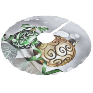 Gold and Green Baubles Faux Linen Tree Skirt