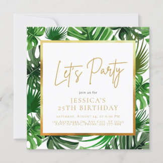 Gold and Green Birthday  Invitation