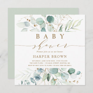 Gold and Green Botanical Baby Shower Square Invitation