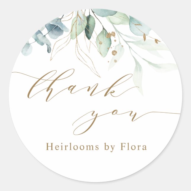 Gold and Green Botanical Business Thank You Classic Round Sticker (Front)