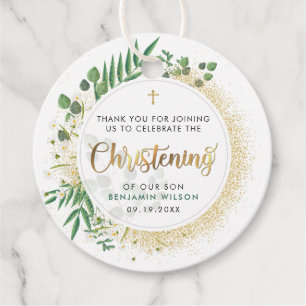 Gold And Green Botanical Christening Thank You Favour Tags