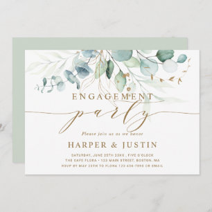 Gold and Green Botanical Engagement Party Invitation