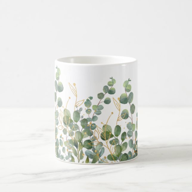 Gold And Green Botanical Eucalyptus Leaves Coffee Mug (Center)