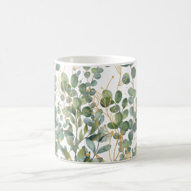 Gold And Green Botanical Eucalyptus Leaves Coffee Mug (Center)