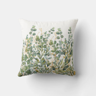 Gold And Green Botanical Eucalyptus Leaves Cushion