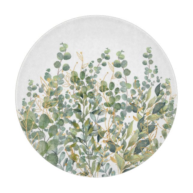 Gold And Green Botanical Eucalyptus Leaves Cutting Board (Front)