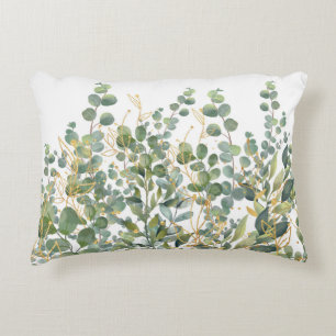 Gold And Green Botanical Eucalyptus Leaves Decorative Cushion