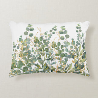 Gold And Green Botanical Eucalyptus Leaves Decorative Cushion