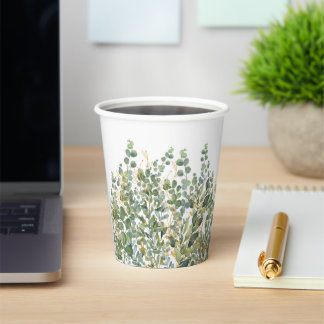 Gold And Green Botanical Eucalyptus Leaves Paper Cups