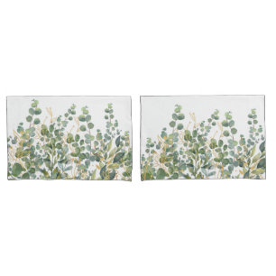 Gold And Green Botanical Eucalyptus Leaves Pillowcase