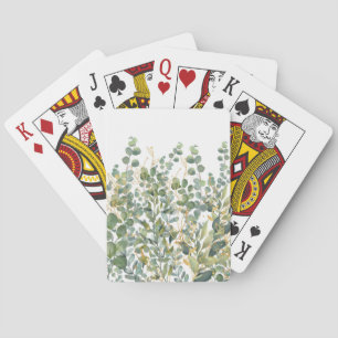 Gold And Green Botanical Eucalyptus Leaves Playing Cards