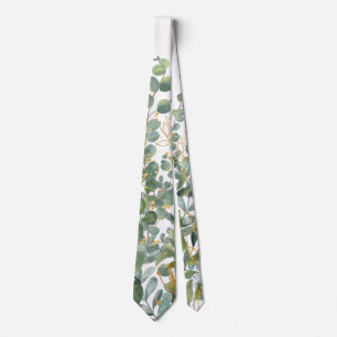 Gold And Green Botanical Eucalyptus Leaves Tie
