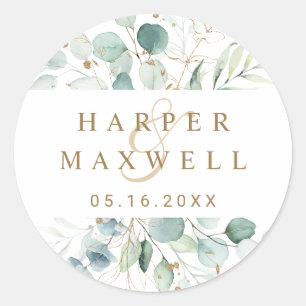 Gold and Green Botanical Wedding Classic Round Sticker
