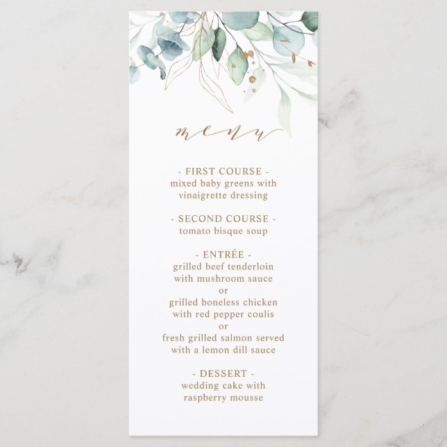 Gold and Green Botanical Wedding Menu (Front)