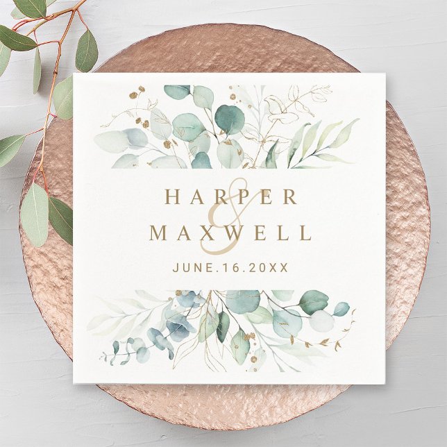 Gold and Green Botanical Wedding Napkin (Creator Uploaded)