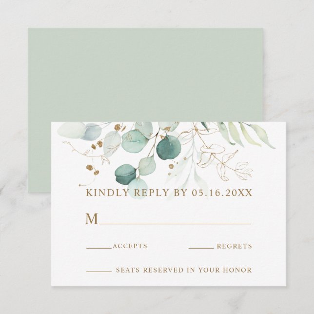 Gold and Green Botanical Wedding RSVP Card (Front/Back)