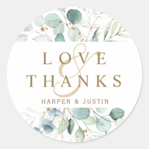 Gold and Green Botanical Wedding Thank You Classic Round Sticker